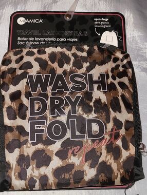 miami Leopard Print Travel Laundry Bag with Bold Wash Dry Fold Text Li